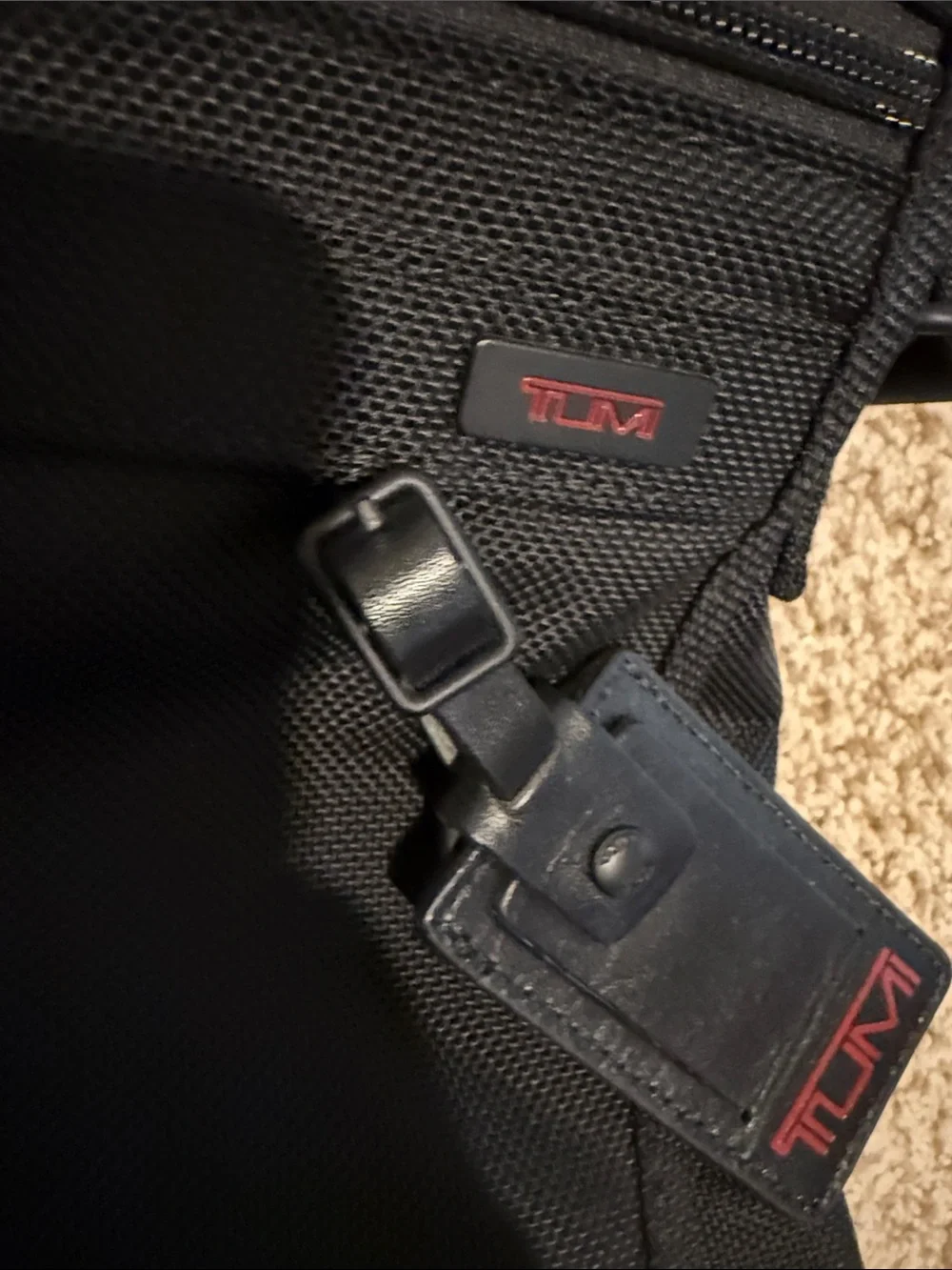 Tumi Black Nylon Crossbody Messenger Bag with Red Logo Tag